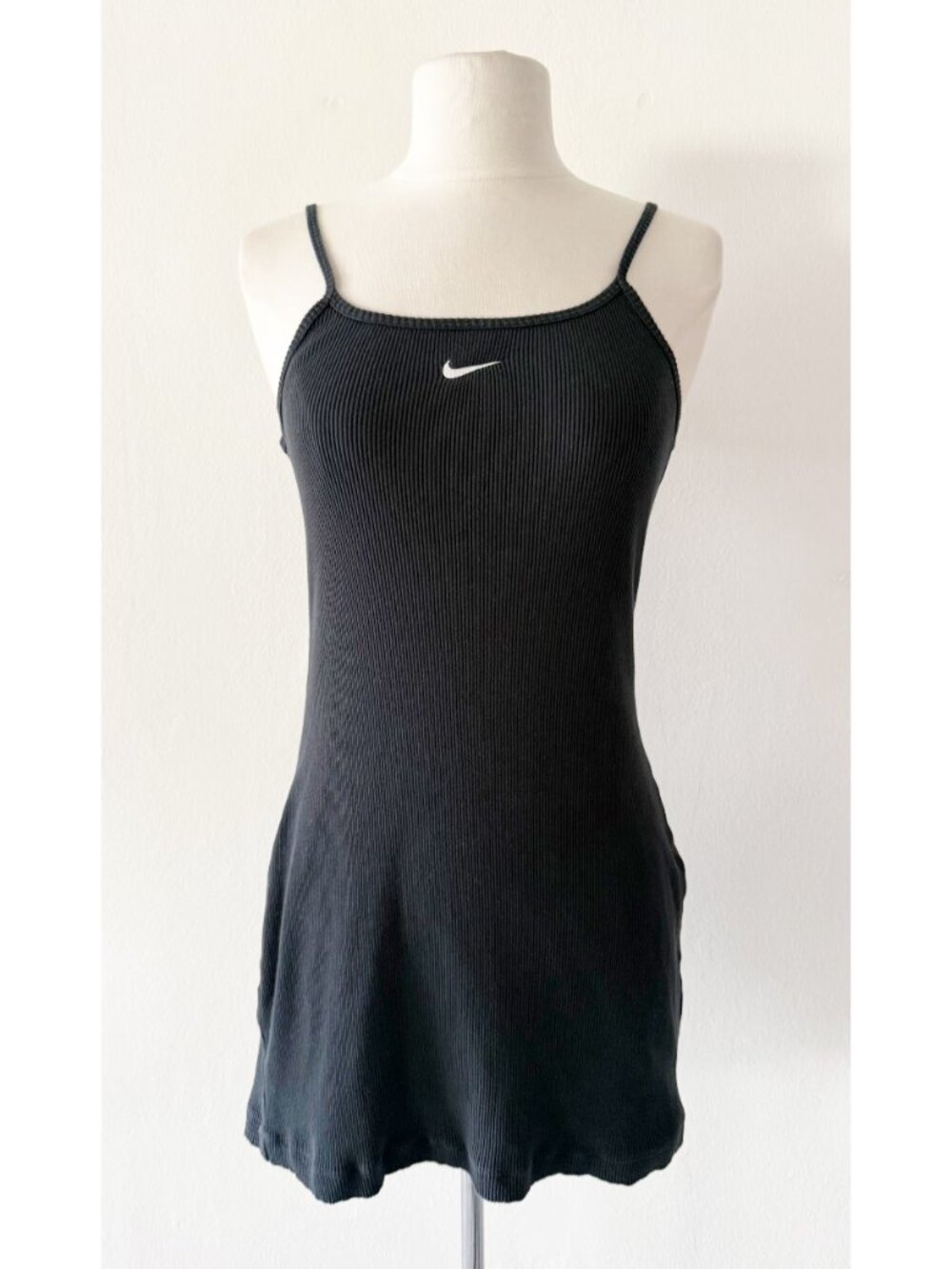 Nike Black Ribbed Cotton Stretch Spaghetti Strap Mini Dress Size Small (S)
